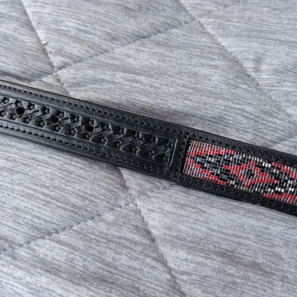 Custom Made Western Beaded Black Leather Belt Cowgirl Rodeo